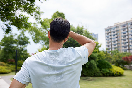 手绘男人背影后背出汗的男人背景