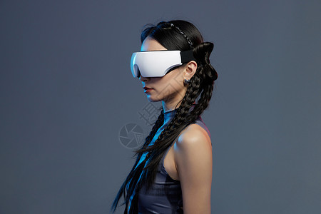 佩戴电子科技VR设备的女性背景图片