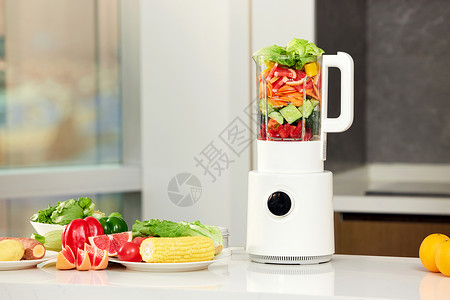 电子商品传单榨汁机中五颜六色的果蔬背景