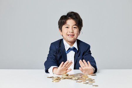 全新推出推出金币的创意商务男孩形象背景