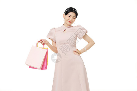 新中式女性购物形象背景图片