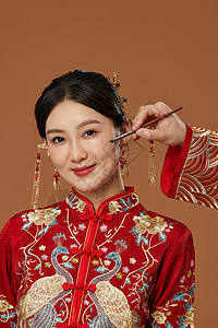 传统秀禾新娘妆容高清图片