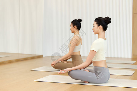 两个老师进行瑜伽教学的师生背景