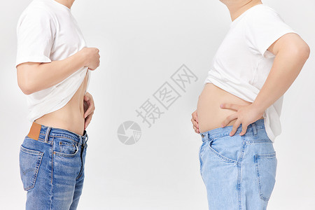 腹肌真人肌肉男与肥胖男性身材对比背景