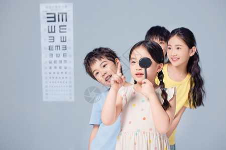 视觉错觉儿童排队检查视力背景