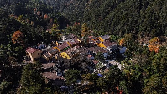 航拍5A景区安徽九华山佛教寺庙建筑群图片