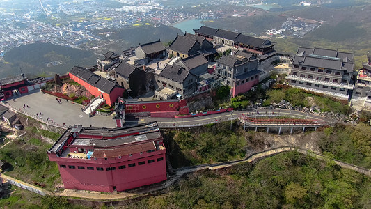 茅山道教素材航拍江苏5A茅山景区九霄万福宫全景背景