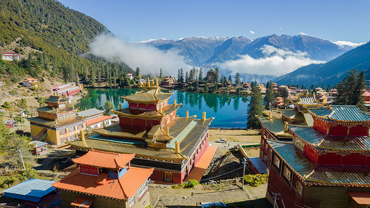 措那湖航拍川西高原网红景点措卡湖背景