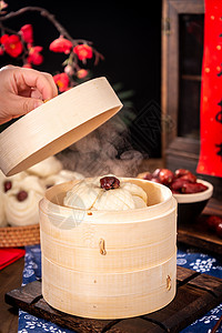 蒸馒头的男人中国新年特色面食花饽饽背景
