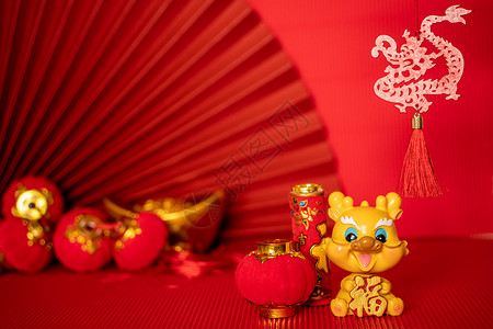 快乐龙年的黄色2024年新年龙年年春节背景