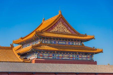 中国风古建筑初冬晴朗天空下的北京故宫背景