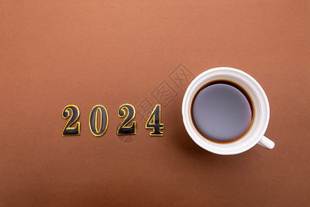 2024美拉德背景色上的一杯咖啡背景
