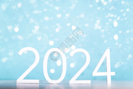 龙年蓝色精美中国风蓝色光斑背景上的2024背景