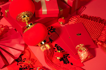 新年传统红包灯笼背景图片