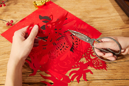 春节剪纸窗花传统背景图片