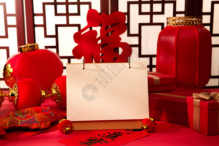 春节红色灯笼和空白日历背景图片