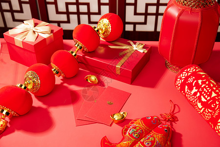 春节红色小灯笼静物背景图片