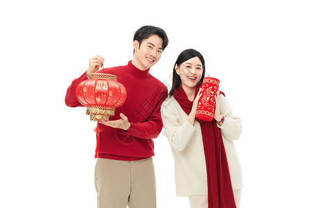 年轻情侣庆祝春节背景图片