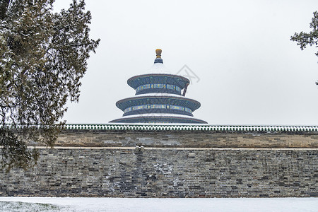 天坛冬天冬季雪中的北京天坛背景