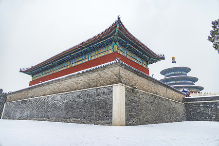 天坛冬天冬季雪中的北京天坛背景