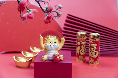 龙年新年春节红色背景背景图片