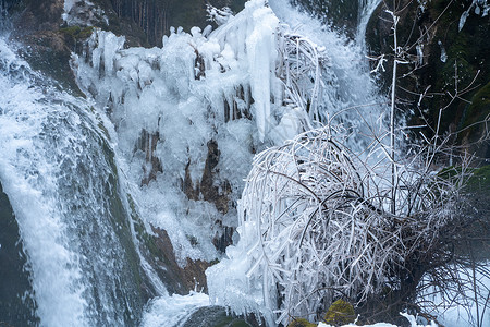 冰冻瀑布冬天瀑布的冰块背景