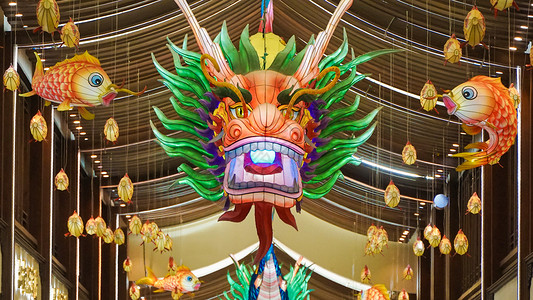 春节龙年传统龙年灯会龙头花灯背景