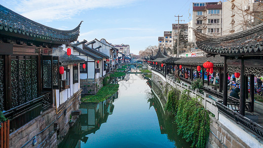 古镇灯会新年上海南翔老街背景