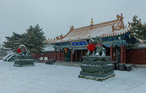 大昭寺风景内蒙古呼和浩特大昭寺冬季雪景背景