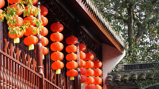 新年春节红灯笼新年元旦古建筑和灯笼背景