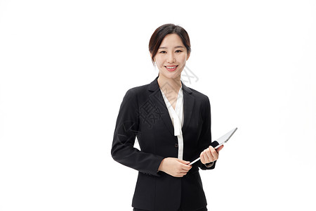 成功女性职业形象穿着正装手拿平板的商务女性形象背景