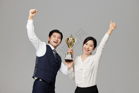企业文化管理商务团队获得奖杯背景