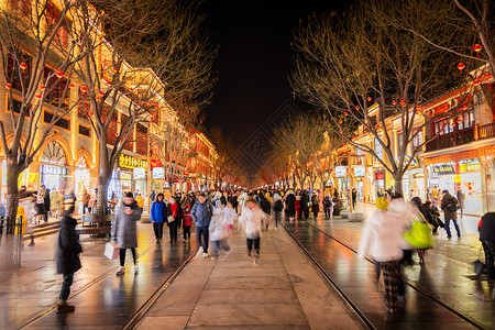 北京春节北京前门大街新年氛围背景