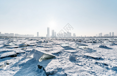 哈尔滨冰雪大世界松花江采冰场背景图片