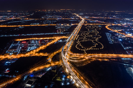 航拍夜景北京怀柔立交桥高清图片