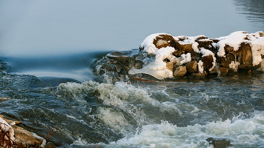 激流回旋冬季冰雪湖水川流景观背景