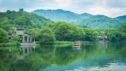 杭州老照片西湖著名景点茅家坞风景背景