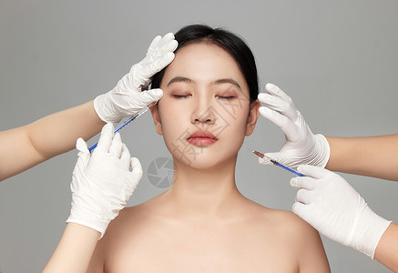 面部抗衰微雕整形海报整形医生给女人注射时的宣传海报拍摄背景