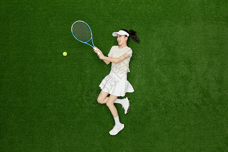 赌场精彩瞬间创意俯拍年轻女孩打网球精彩瞬间背景