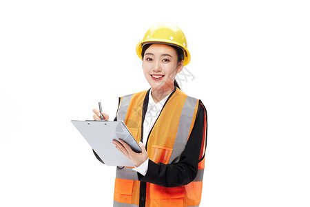 橙色帽冻存管手上拿着文件夹的工程师美女背景