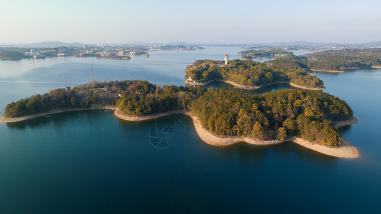 黄石仙居航拍湖北旅游黄石仙岛湖岛屿湖景背景