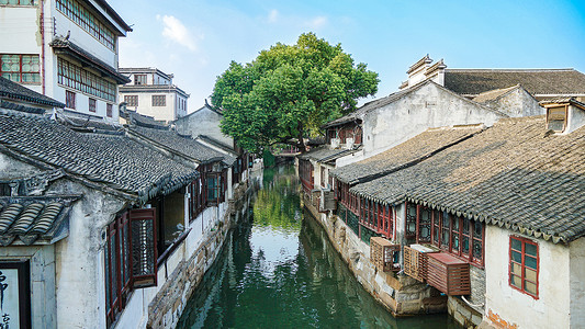 鸳鸯溪风景锦溪古镇江南水乡风光背景