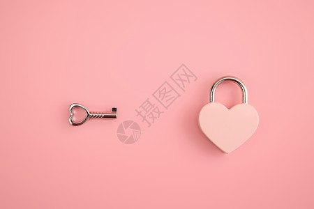 520粉色爱心锁与钥匙背景图图片