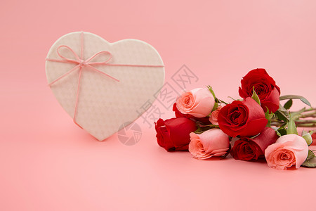 ps素材丝带520礼物盒与玫瑰花背景图背景
