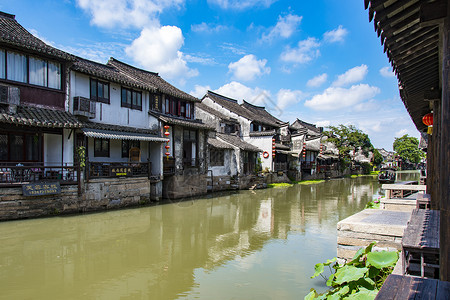 古镇小河西塘建筑风光背景