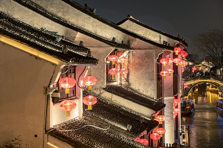 苏州七里山塘街夜景背景图片