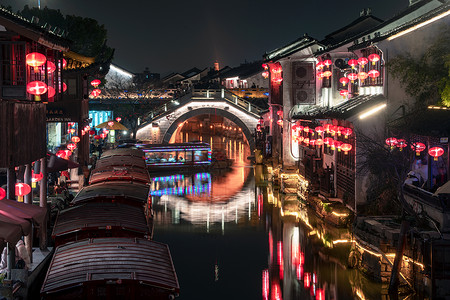 苏州七里山塘街夜景背景图片