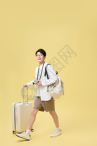 帅哥和行李箱年轻旅游男大形象背景