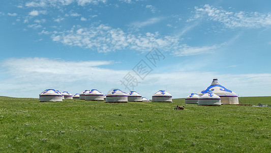 蒙古包图标内蒙古夏季草原景观背景