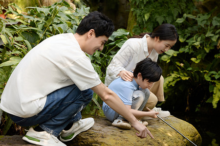 一家人在植物园参观背景图片